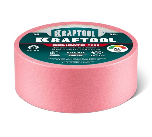 KRAFTOOL #200 Delicate 38 мм х 30 м, для деликатных и недавно окрашенных поверхностей, малярная лента (12102-38) KRAFTOOL #200 Delicate 38 мм х 30 м, для деликатных и недавно окрашенных поверхностей, малярная лента (12102-38)