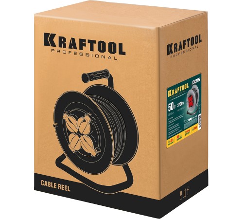 KRAFTOOL 50 м, 3700 Вт, 4 гнезда, IP44, КГ 3x1,5 кв мм, удлинитель на катушке 55085-50_z01