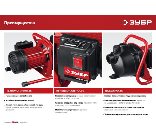 ЗУБР 800 Вт, поверхностный (садовый) центробежный насос (НПЦ-М1-800)