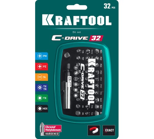 KRAFTOOL 32 шт, Cr-Mo, набор бит CLR многофункциональных 26067-H32