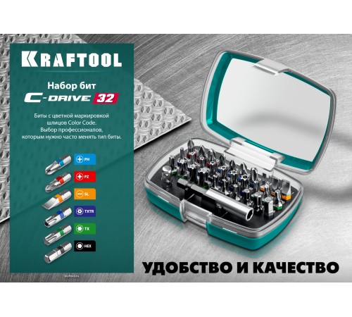 KRAFTOOL 32 шт, Cr-Mo, набор бит CLR многофункциональных 26067-H32