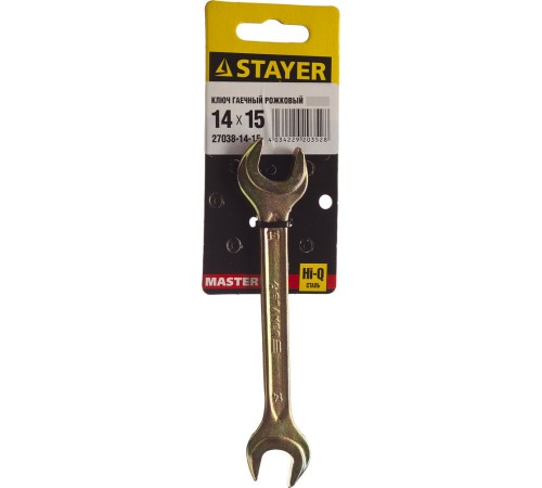 STAYER 14х15 мм, Hi-Q Сталь, оцинкованный, гаечный ключ рожковый 27038-14-15 Master STAYER 14х15 мм, Hi-Q Сталь, оцинкованный, гаечный ключ рожковый 27038-14-15 Master