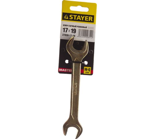 STAYER 17х19 мм, Hi-Q Сталь, оцинкованный, гаечный ключ рожковый 27038-17-19 Master STAYER 17х19 мм, Hi-Q Сталь, оцинкованный, гаечный ключ рожковый 27038-17-19 Master