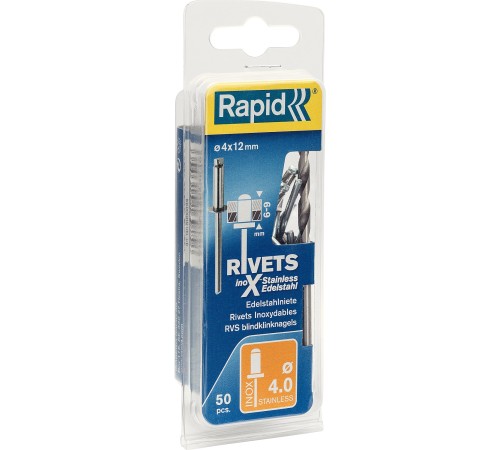 RAPID 4.0 х 12 мм, 50 шт, нержавеющая заклепка (5000394) RAPID 4.0 х 12 мм, 50 шт, нержавеющая заклепка (5000394)