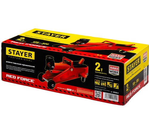 STAYER 2т, 125-320 мм, домкрат подкатной гидравлический RED FORCE 43152-2 STAYER 2т, 125-320 мм, домкрат подкатной гидравлический RED FORCE 43152-2