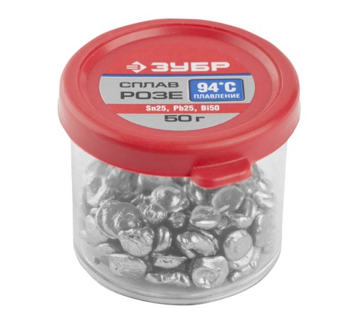 ЗУБР 50 г, Sn25,Pb25,Bi50, сплав легкоплавкий в гранулах РОЗЕ 55457-050