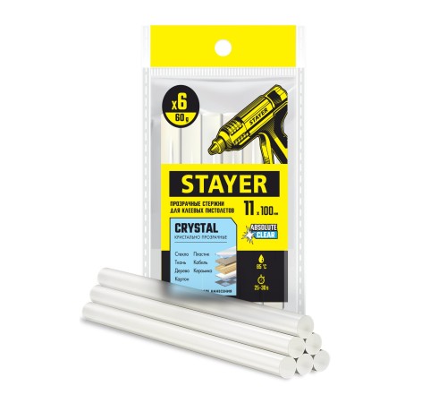 STAYER 6 шт, 11 х 100 мм, стержни клеевые для термоклеевых пистолетов 0682-H6 STAYER 6 шт, 11 х 100 мм, стержни клеевые для термоклеевых пистолетов 0682-H6