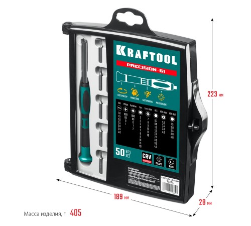 KRAFTOOL 51 предм., отвёртка для точных работ со сменными битами X-Grand 51 25691 KRAFTOOL 51 предм., отвёртка для точных работ со сменными битами X-Grand 51 25691