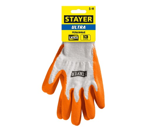 STAYER ULTRA, S-M, х/б перчатки с рельефным латексным покрытием, противоскользящие (11403-S) STAYER ULTRA, S-M, х/б перчатки с рельефным латексным покрытием, противоскользящие (11403-S)