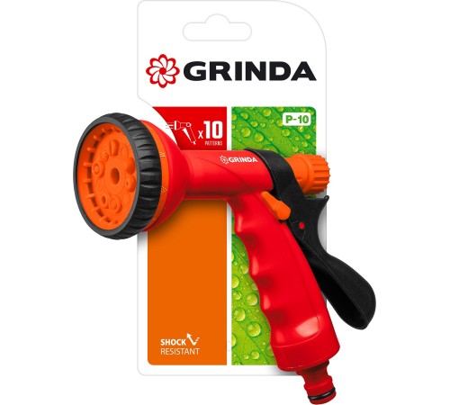 GRINDA 10 режимов, курок сзади, пластиковый, пистолет поливочный P-10 8-427373_z01 GRINDA 10 режимов, курок сзади, пластиковый, пистолет поливочный P-10 8-427373_z01