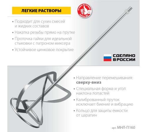 ЗУБР 160 мм, М14, насадка-миксер для легких растворов МНЛ-П160 Профессионал