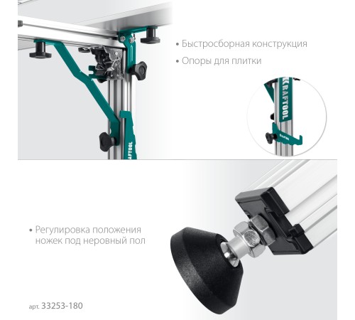 KRAFTOOL TTL-180 180х140х70 см, макс 250 кг, стол для работ с крупноформатными листовыми материалами (33253-180) KRAFTOOL TTL-180 180х140х70 см, макс 250 кг, стол для работ с крупноформатными листовыми материалами (33253-180)
