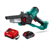 ЗУБР 20 В, 100 мм шина, 1 АКБ LMS (2 Ач), мини-пила цепная аккумуляторная (ПЦА-2010-21)