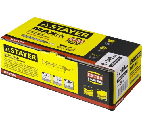 STAYER 8 х 140 мм, потайной бортик, 50 шт, дюбель-гвоздь (30645-08-140)