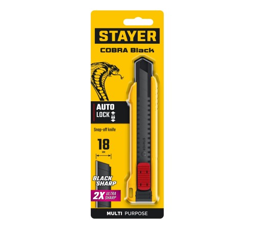 STAYER COBRA Black, 18 мм, нож из АБС пластика, автостоп (0913)