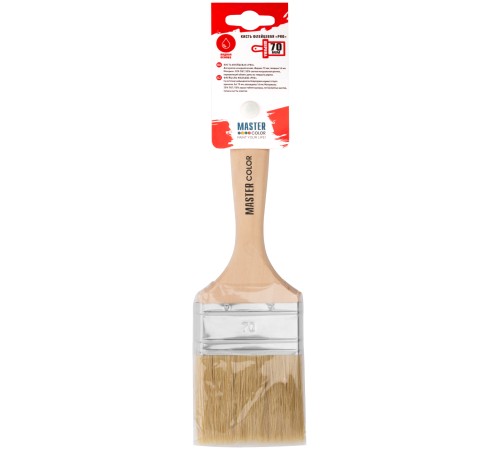 Кисть флейцевая, ширина 70 мм,  толщина 16 мм, 50% ПБT/50% свет. натур. щетина, нержавеющий обжим. MC