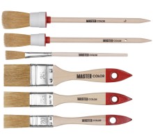 Набор из 6 кистей с деревянными ручками: флейц. кисть 20 мм, 25 мм, 35 мм (55% топс); круглая кисть Ø20 мм, Ø25 мм, кисть художественная для подкраски MC