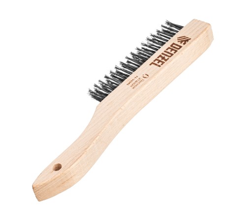 Щетка зачистная 3-х рядная, прямая проволока из нержавеющей стали с деревянной ручкой, EFP// Denzel