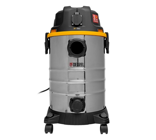 Пылесос строительный RVC30, 1400 Вт, бак 30 л, шланг 3 м, розетка с автосинхр. Denzel