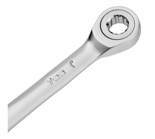 Ключ комбинированный трещоточный, 7 мм, CrV, матовый хром Denzel