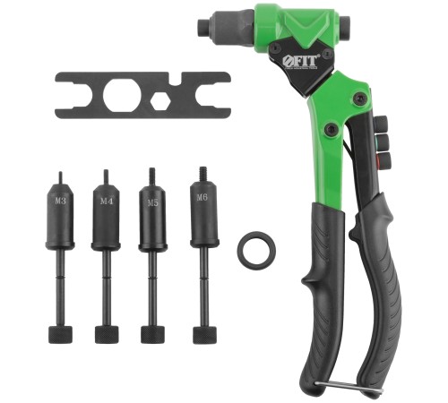 Заклепочник комбинированный Профи с поворотным механизмом 0-360 гр., для резьбовых заклепок  М3-М6 и вытяжных заклепок 2,4-4,8 мм (270 мм), кейс FIT HQ