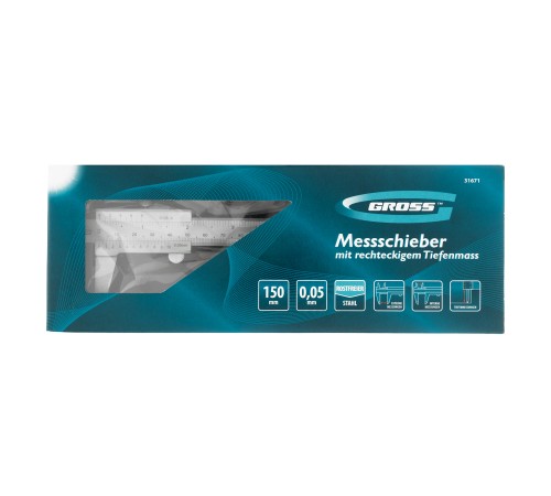 Штангенциркуль, 150 мм, 0.05 мм, нержавеющая сталь, с глубиномером Gross