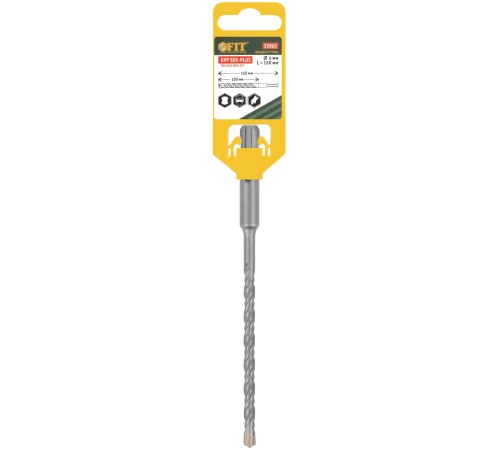 Бур по бетону SDS-PLUS, Профи, крестообразная вставка, двойная спираль, 6 х 160 мм FIT HQ Бур по бетону SDS-PLUS, Профи, крестообразная вставка, двойная спираль, 6 х 160 мм FIT HQ