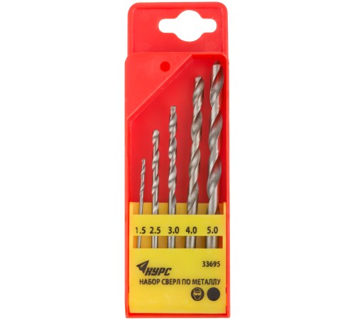 Набор сверл HSS по металлу полированных, 5 шт. (1,5-2,5-3-4-5 мм) КУРС Набор сверл HSS по металлу полированных, 5 шт. (1,5-2,5-3-4-5 мм) КУРС