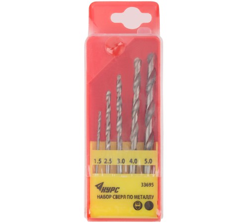 Набор сверл HSS по металлу полированных, 5 шт. (1,5-2,5-3-4-5 мм) КУРС Набор сверл HSS по металлу полированных, 5 шт. (1,5-2,5-3-4-5 мм) КУРС