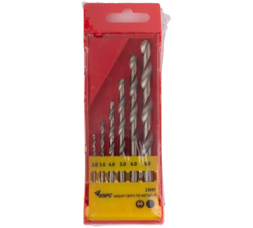 Набор сверл HSS по металлу полированных, 6 шт. (2-3-4-5-6-8 мм) КУРС Набор сверл HSS по металлу полированных, 6 шт. (2-3-4-5-6-8 мм) КУРС