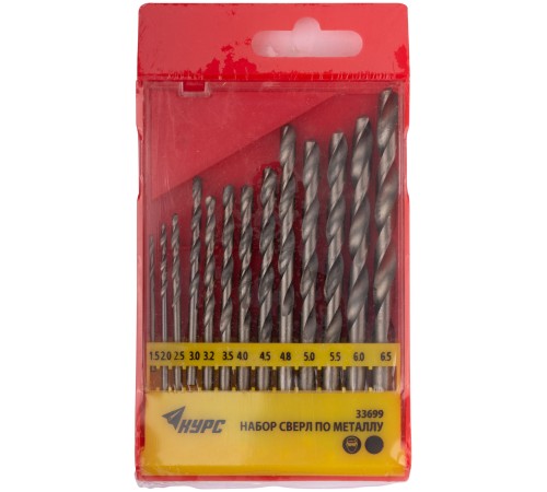 Набор сверл HSS по металлу полированных, 13 шт. (1,5-2-2,5-3-3,2-3,5-4-4,5-4,8-5-5,5-6-6,5 мм) КУРС Набор сверл HSS по металлу полированных, 13 шт. (1,5-2-2,5-3-3,2-3,5-4-4,5-4,8-5-5,5-6-6,5 мм) КУРС