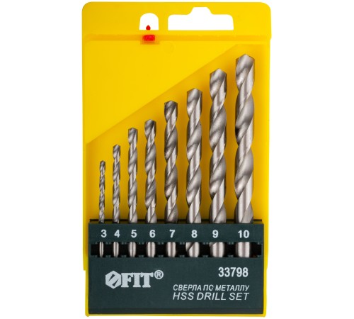 Набор сверл по металлу HSS полированных, 8 шт. (3-4-5-6-7-8-9-10 мм) FIT IT Набор сверл по металлу HSS полированных, 8 шт. (3-4-5-6-7-8-9-10 мм) FIT IT