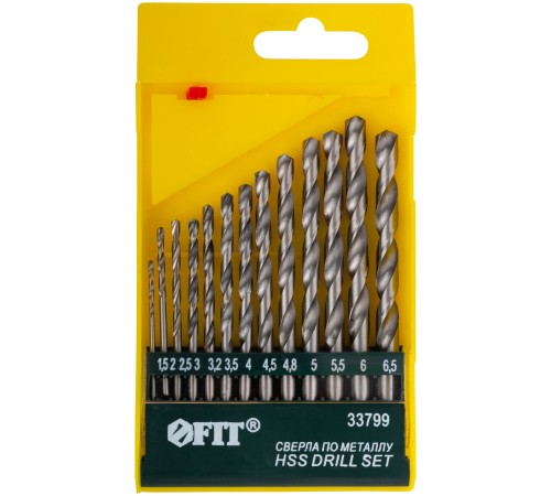 Набор сверл по металлу HSS полированных, 13 шт. (1,5-2-2,5-3-3,2-3,5-4-4,5-4,8-5-5,5-6-6,5 мм) FIT IT