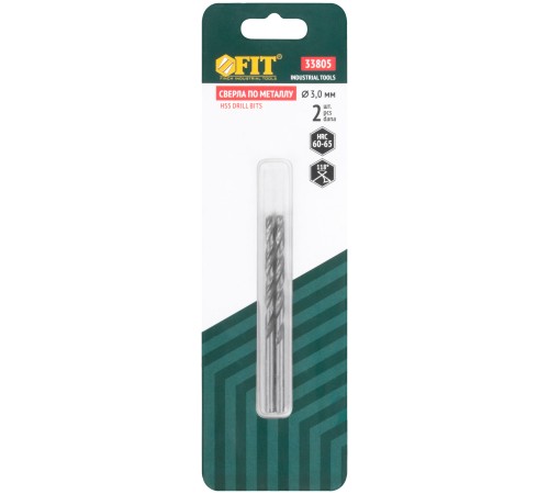 Сверла по металлу HSS полированные в блистере 3,0 мм ( 2 шт.) FIT IT