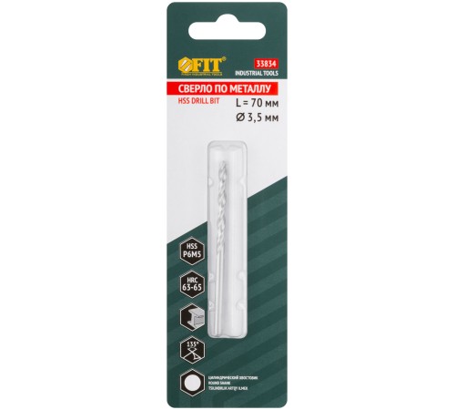 Сверло по металлу HSS полированное, центровочный наконечник, Р6М5, блистер  3,5х70 мм ( 1 шт.) FIT IT