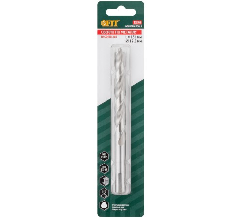 Сверло по металлу HSS полированное, центровочный наконечник, Р6М5, блистер 12,0х151 мм ( 1 шт.) FIT IT