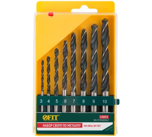 Набор сверл по металлу HSS черненых, 8 шт. (3-4-5-6-7-8-9-10 мм) FIT DIY