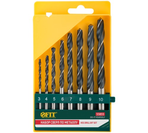 Набор сверл по металлу HSS черненых, 8 шт. (3-4-5-6-7-8-9-10 мм) FIT DIY