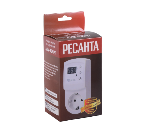 Блок защиты по напряжению "Ресанта" АЗМ 16AРД регулируемый (с дисплеем, в розетку) Блок защиты по напряжению "Ресанта" АЗМ 16AРД регулируемый (с дисплеем, в розетку)