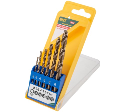 Набор сверл HSS по металлу с добавкой кобальта 5%, 6 шт. (2-3-4-5-6-8 мм) FIT HQ