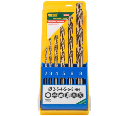 Набор сверл HSS по металлу с добавкой кобальта 5%, 6 шт. (2-3-4-5-6-8 мм) FIT HQ