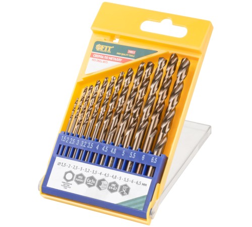 Набор сверл HSS по металлу с добавкой кобальта 5%, 13 шт. (1,5-2-2,5-3-3,2-3,5-4-4,5-4,8-5-5,5-6-6,5 мм) FIT HQ Набор сверл HSS по металлу с добавкой кобальта 5%, 13 шт. (1,5-2-2,5-3-3,2-3,5-4-4,5-4,8-5-5,5-6-6,5 мм) FIT HQ