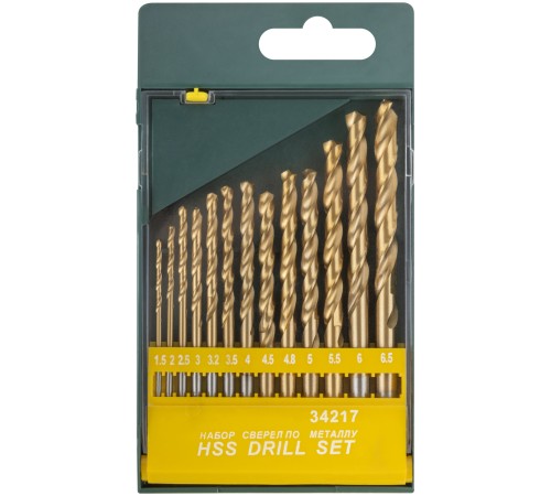 Набор сверл HSS по металлу, титановое покрытие, 13 шт. (1,5-2-2,5-3-3,2-3,5-4-4,5-4,8-5-5,5-6-6,5 мм) FIT IT Набор сверл HSS по металлу, титановое покрытие, 13 шт. (1,5-2-2,5-3-3,2-3,5-4-4,5-4,8-5-5,5-6-6,5 мм) FIT IT