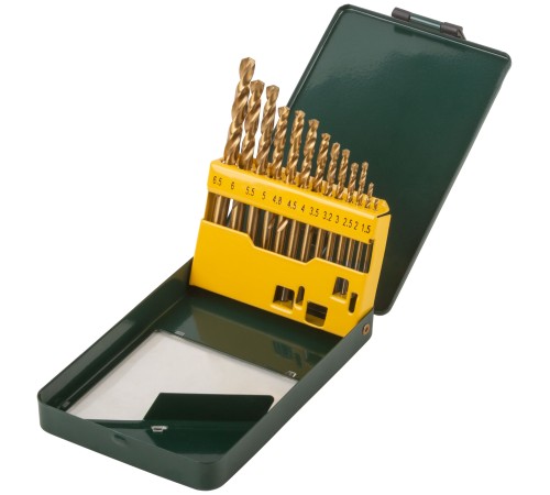 Набор сверл HSS по металлу, титановое покрытие, 13 шт. (1,5-6,5 мм), металлический бокс FIT IT Набор сверл HSS по металлу, титановое покрытие, 13 шт. (1,5-6,5 мм), металлический бокс FIT IT