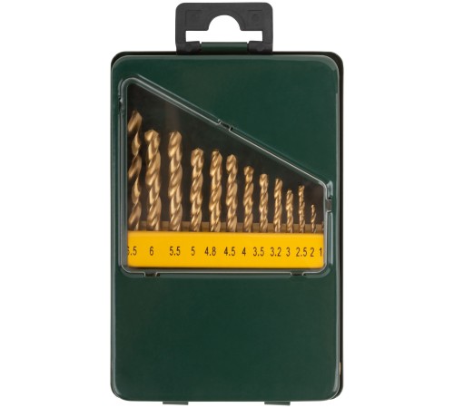 Набор сверл HSS по металлу, титановое покрытие, 13 шт. (1,5-6,5 мм), металлический бокс FIT IT Набор сверл HSS по металлу, титановое покрытие, 13 шт. (1,5-6,5 мм), металлический бокс FIT IT