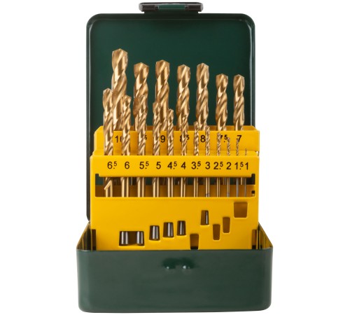 Набор сверл HSS по металлу, титановое покрытие, 19 шт. (1-10 мм), металлический бокс FIT IT Набор сверл HSS по металлу, титановое покрытие, 19 шт. (1-10 мм), металлический бокс FIT IT