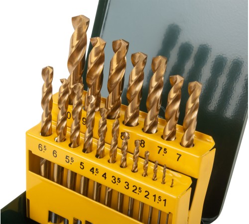 Набор сверл HSS по металлу, титановое покрытие, 19 шт. (1-10 мм), металлический бокс FIT IT Набор сверл HSS по металлу, титановое покрытие, 19 шт. (1-10 мм), металлический бокс FIT IT