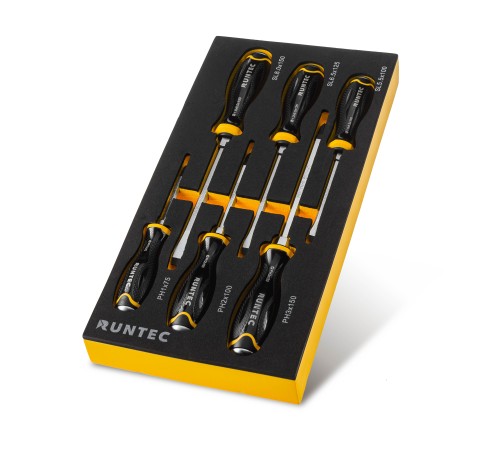 RUNTEC RT-SD3E6F Набор усиленных отверток RUNTEC CrV со сквозным стержнем в ложементе EVA, 6 предметов