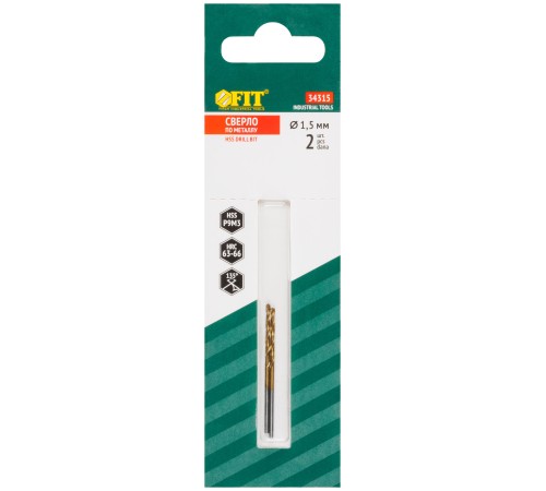 Сверла HSS по металлу, титановое покрытие, в блистере 1,5 мм (2 шт.) FIT IT Сверла HSS по металлу, титановое покрытие, в блистере 1,5 мм (2 шт.) FIT IT