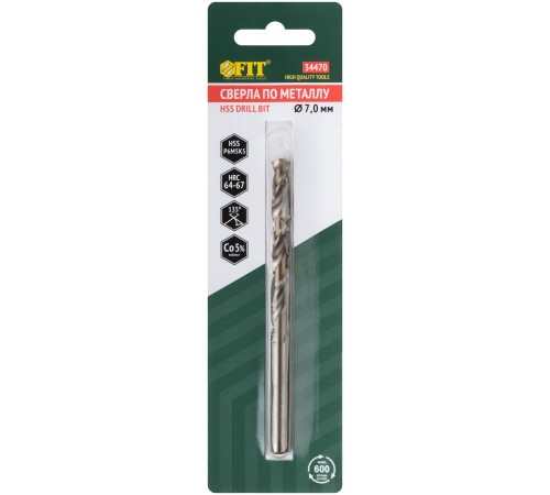 Сверла по металлу HSS с добавкой кобальта 5% Профи в блистере 7,0 мм ( 1 шт.) FIT HQ